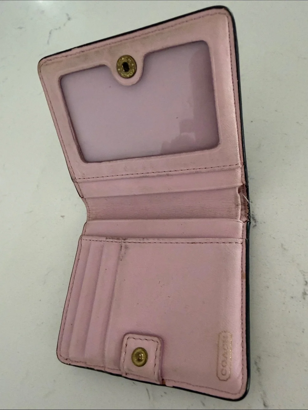 Coach Black Leather Mini Wallet with Gold Stud Accents